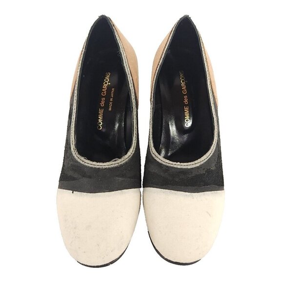 Comme des Garcons Colorblock Cowhide Heels 23.5 US 7 Multi Distressed Pumps $535 - Picture 3 of 11